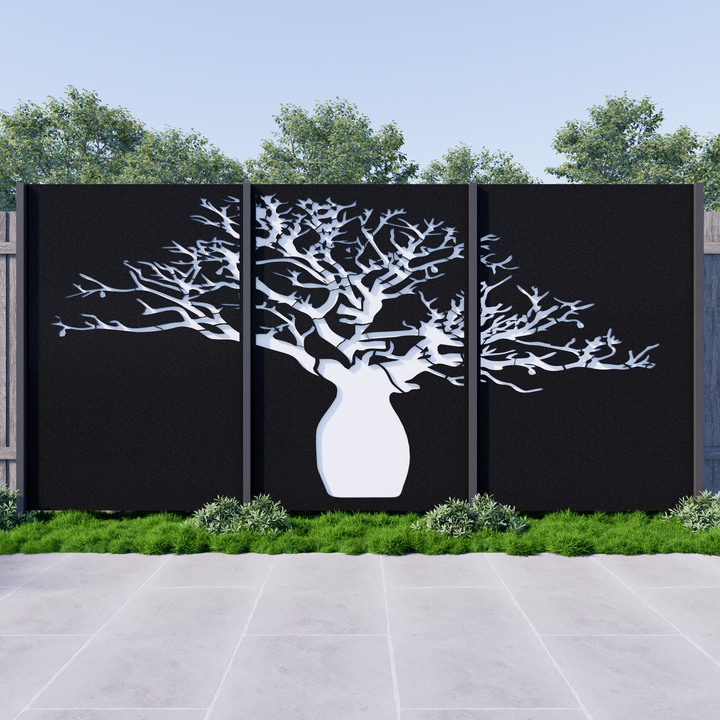 Boab Tree (3 panels) Privacy Garden Screen – Metal Decor Aus