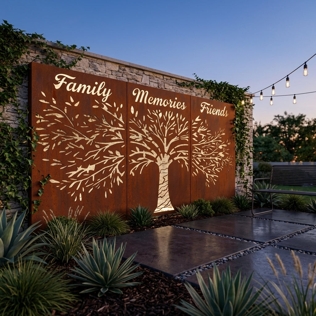 Elegant Family Tree Privacy Screen Panels - 3 Panel Set – Metal Decor Aus