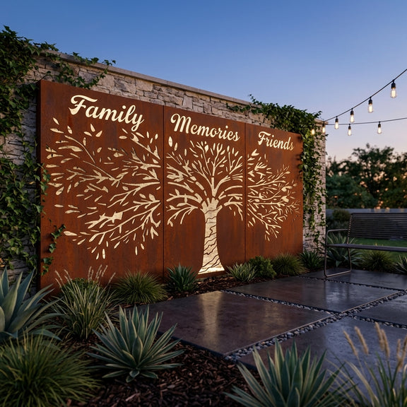 Elegant Family Tree Privacy Screen Panels - 3 Panel Set – Metal Decor Aus