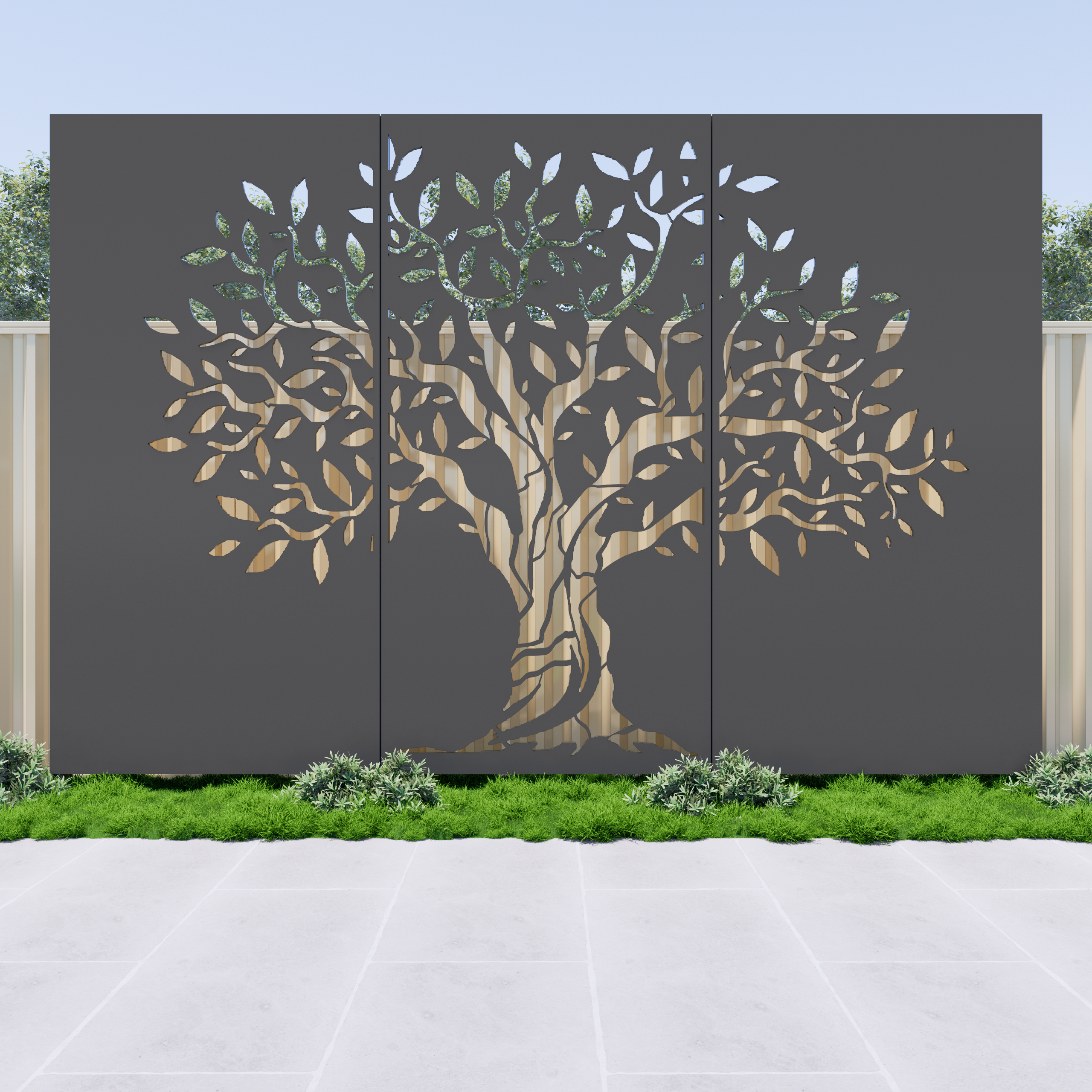 Tree Trunk Privacy Panel Tree Of Strength Privacy Screen | 3 Panel Set – Metal Decor Aus