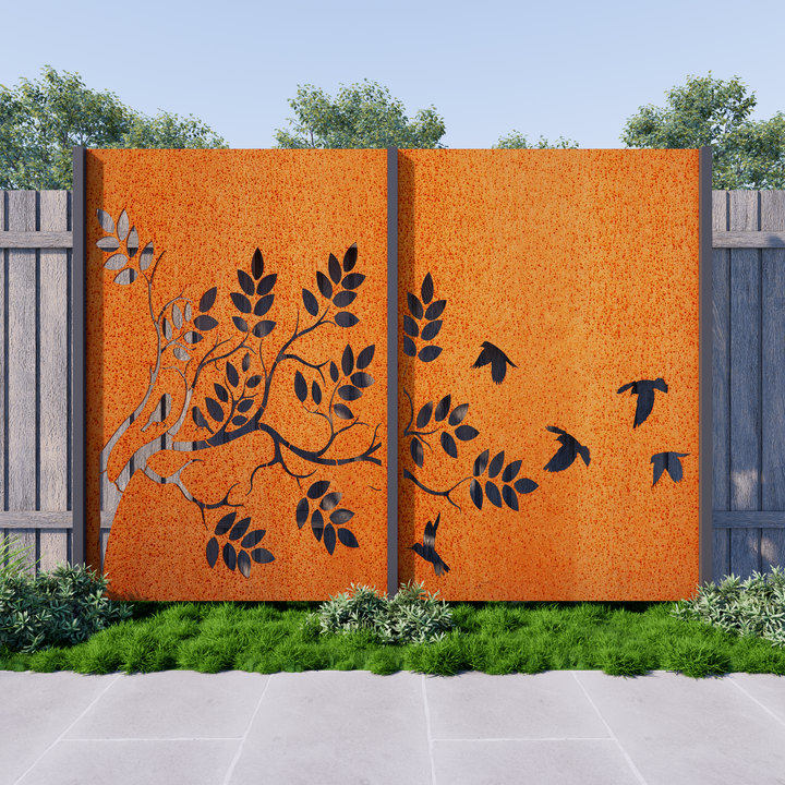 Tree Trunk Privacy Panel Eucalyptus Tree (2 Panels) Privacy Garden Screen – Metal Decor Aus