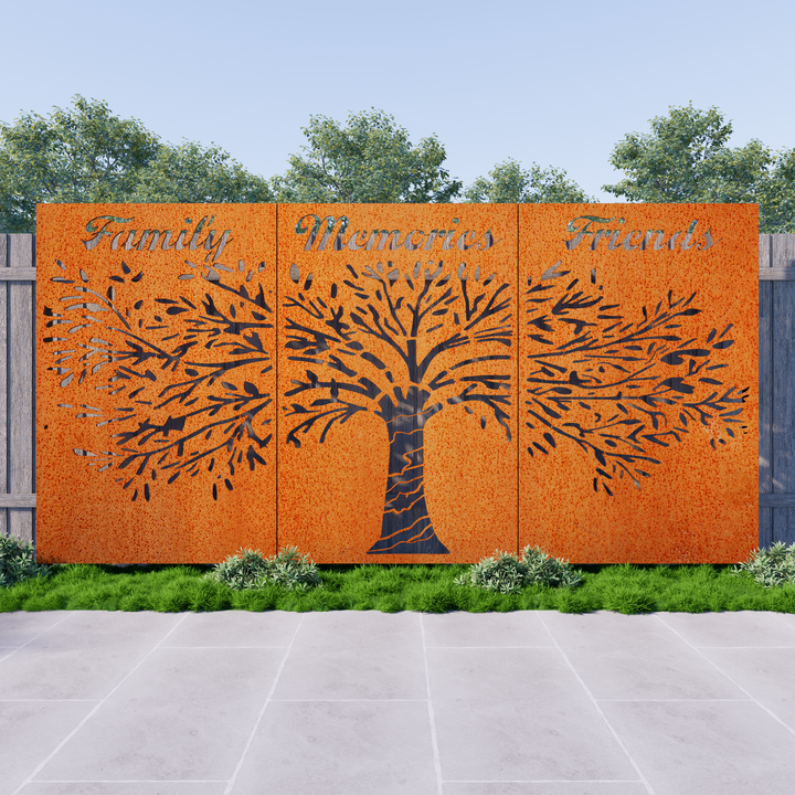 Tree Base Panel Elegant Family Tree Privacy Screen Panels - 3 Panel Set – Metal Decor Aus