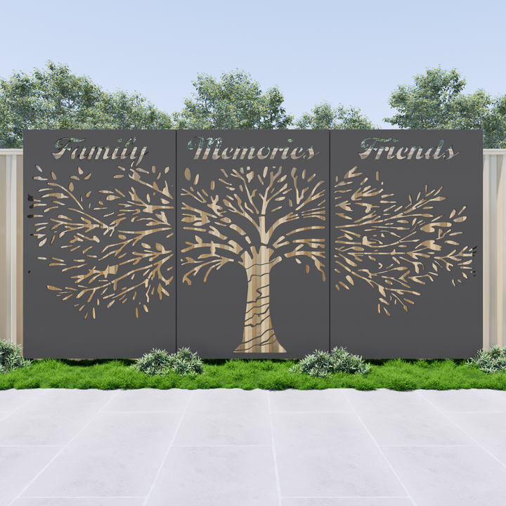 Tree Base Panel Elegant Family Tree Privacy Screen Panels - 3 Panel Set – Metal Decor Aus