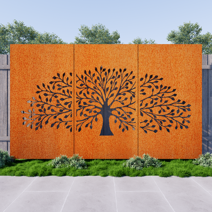 Tree Trunk Privacy Panel Luxury Tree of Life Privacy Screen Panels - 3 Panel Set – Metal Decor Aus