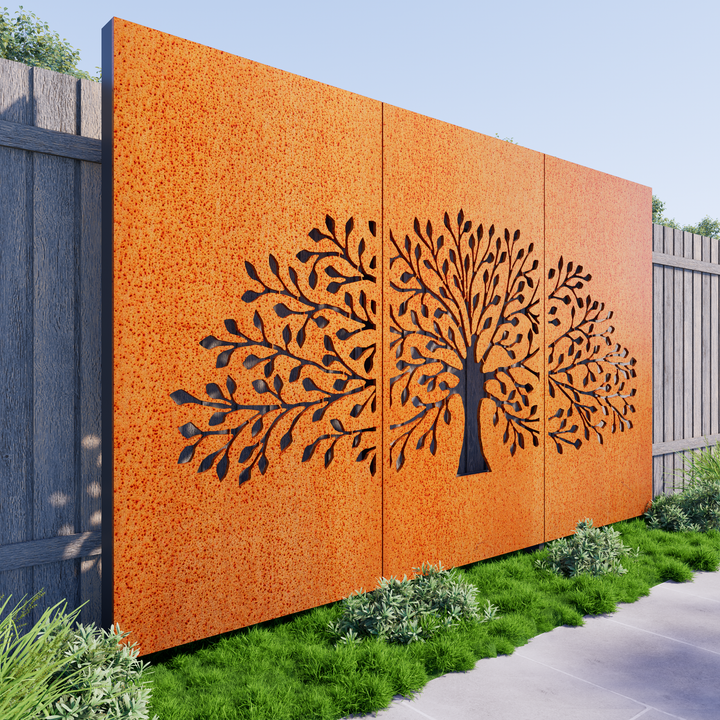 Tree Trunk Privacy Panel Luxury Tree of Life Privacy Screen Panels - 3 Panel Set – Metal Decor Aus