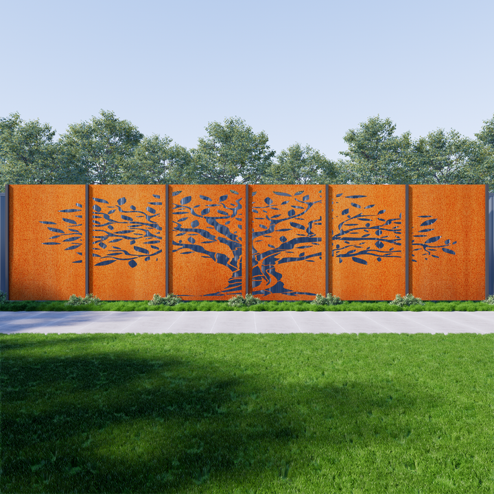 Tree Trunk Privacy Panel Corten Steel Privacy Screens | Tree Of Strength 6 Panel Set – Metal ...