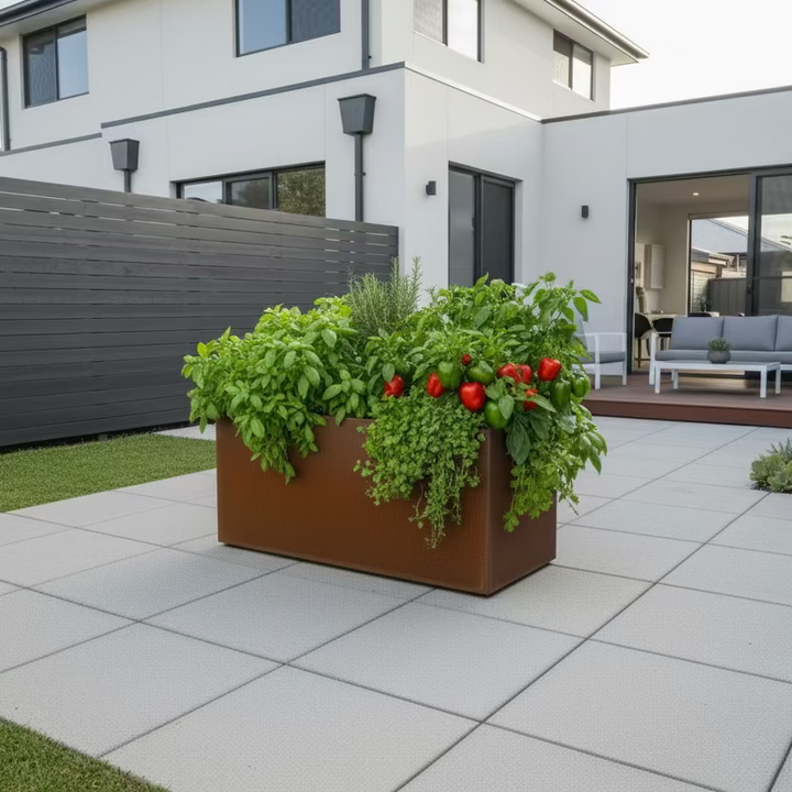 Tuross Rectangle Planter | Rust Finish Planter Australia – Metal Decor Aus