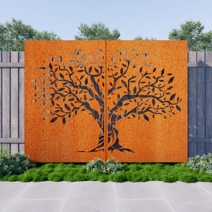 Tree Trunk Privacy Panel Tree Of Strength Privacy Screen | 2 Panel Set – Metal Decor Aus
