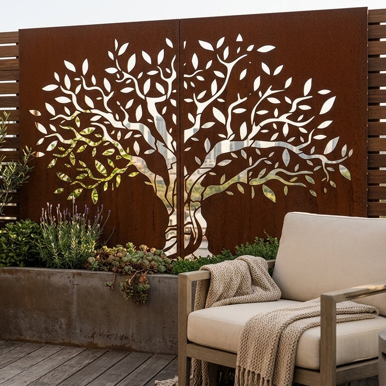 Tree Trunk Privacy Panel Tree Of Strength Privacy Screen | 2 Panel Set – Metal Decor Aus
