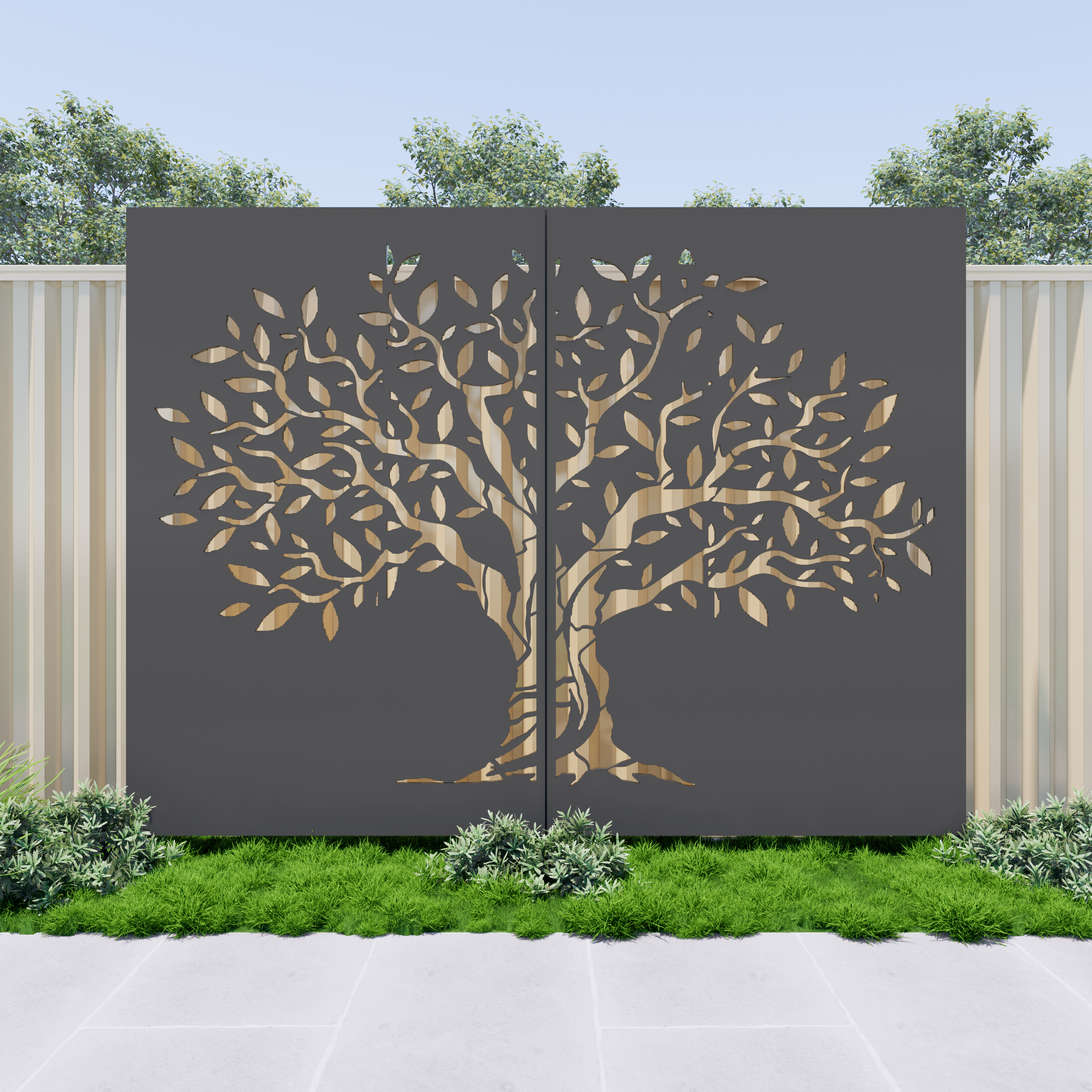 Tree Trunk Privacy Panel Tree Of Strength Privacy Screen | 2 Panel Set – Metal Decor Aus