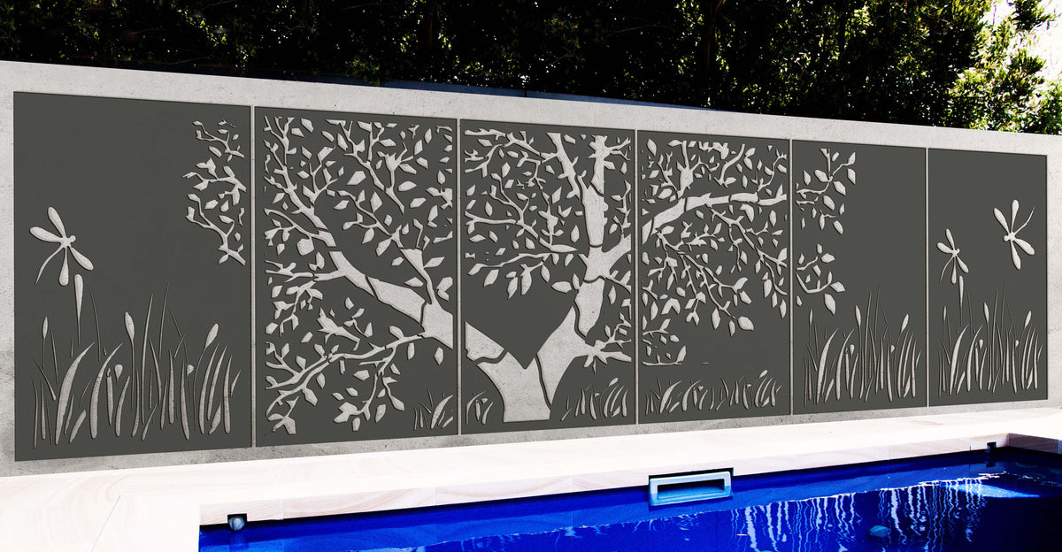 Branch Out Design with dragonflies (6 Panels) Privacy Garden Screen